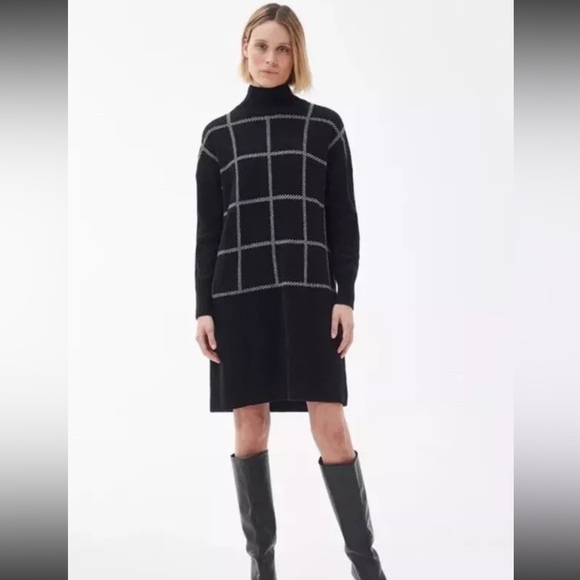 Barbour Womens Small Black White Plaid Wool Blend‎ Marsha Knit Dress NWT - Picture 1 of 9